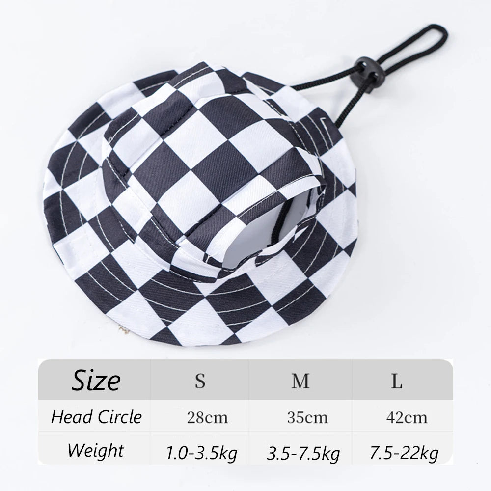 Summer Cat Dog Sunscreen Hat with Printed Checkered Pet Fisherman Hat Suitable for Cats Small Medium-sized Dogs Outdoor Supplies