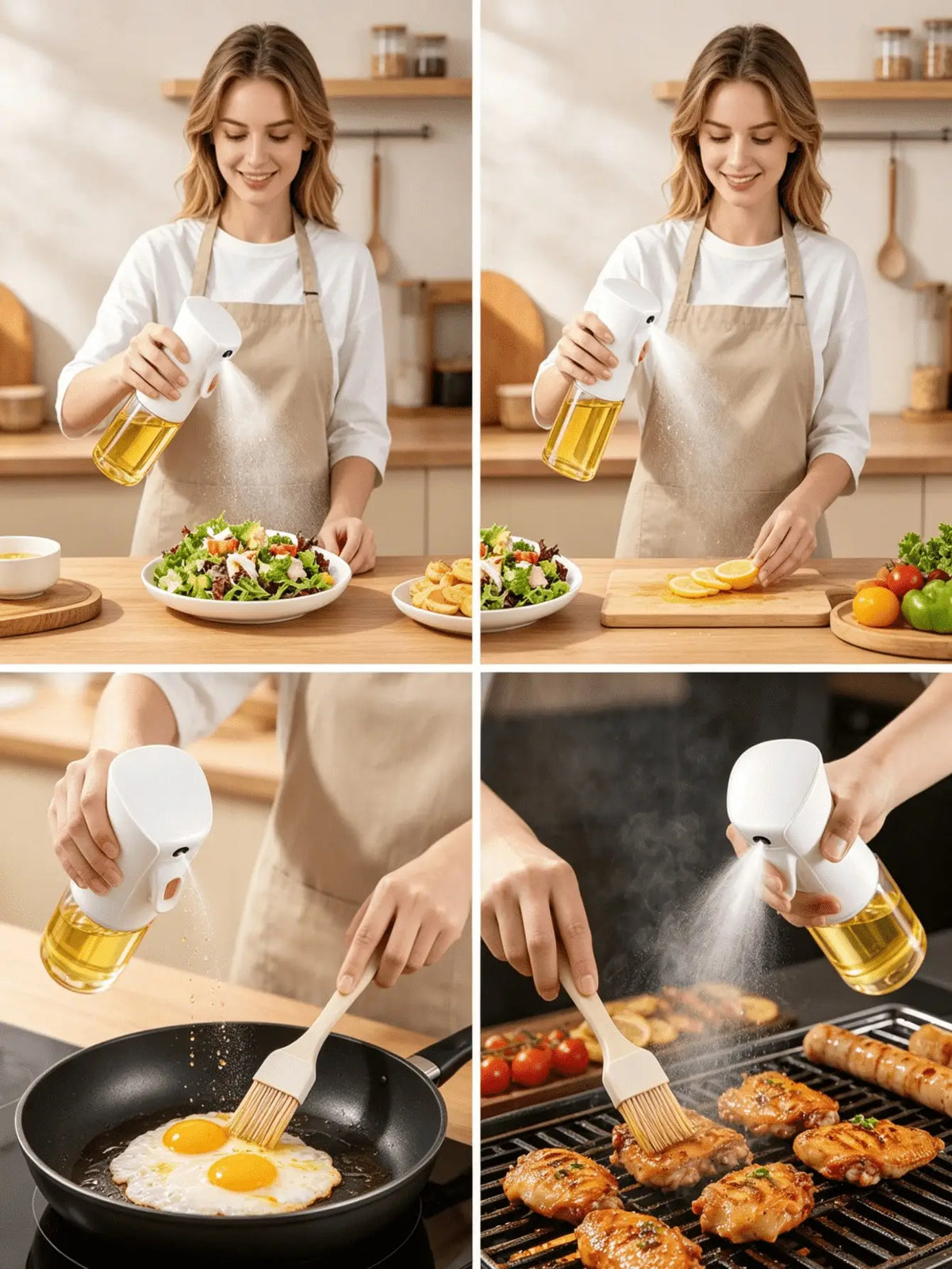 2-In-1 Olive Oil Spray Bottle And Dispenser, Produces Continuous Fine Mist, Suitable For Cooking, Air Fryer, Salad, Grilling, Baking And Frying