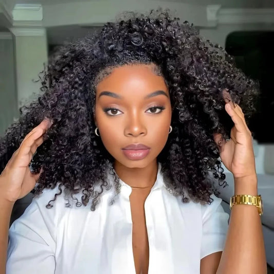 Half Wig 200% Density Remy Hair Headband Wig No Leave Out Curly 32 Inches Human Hair Wigs Upgrade Glueless Clip 3 In 1 Half Wigs For Women