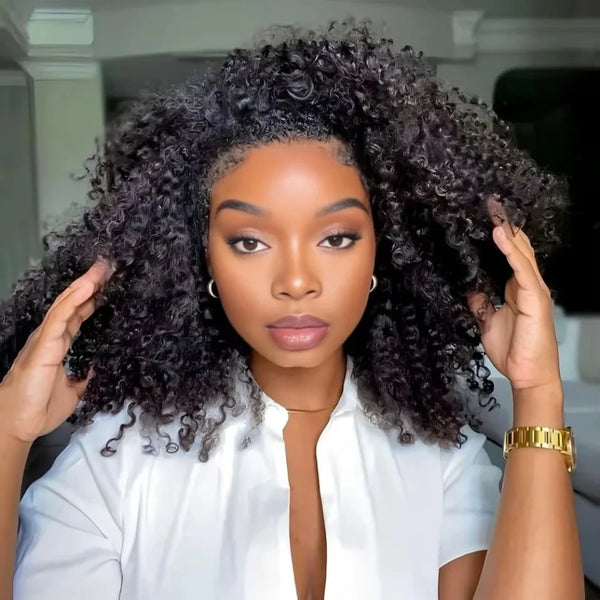 Half Wig 200% Density Remy Hair Headband Wig No Leave Out Curly 32 Inches Human Hair Wigs Upgrade Glueless Clip 3 In 1 Half Wigs For Women