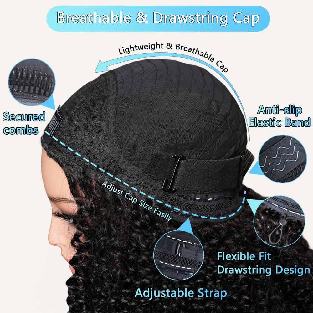 Half Wig 200% Density Remy Hair Headband Wig No Leave Out Curly 32 Inches Human Hair Wigs Upgrade Glueless Clip 3 In 1 Half Wigs For Women