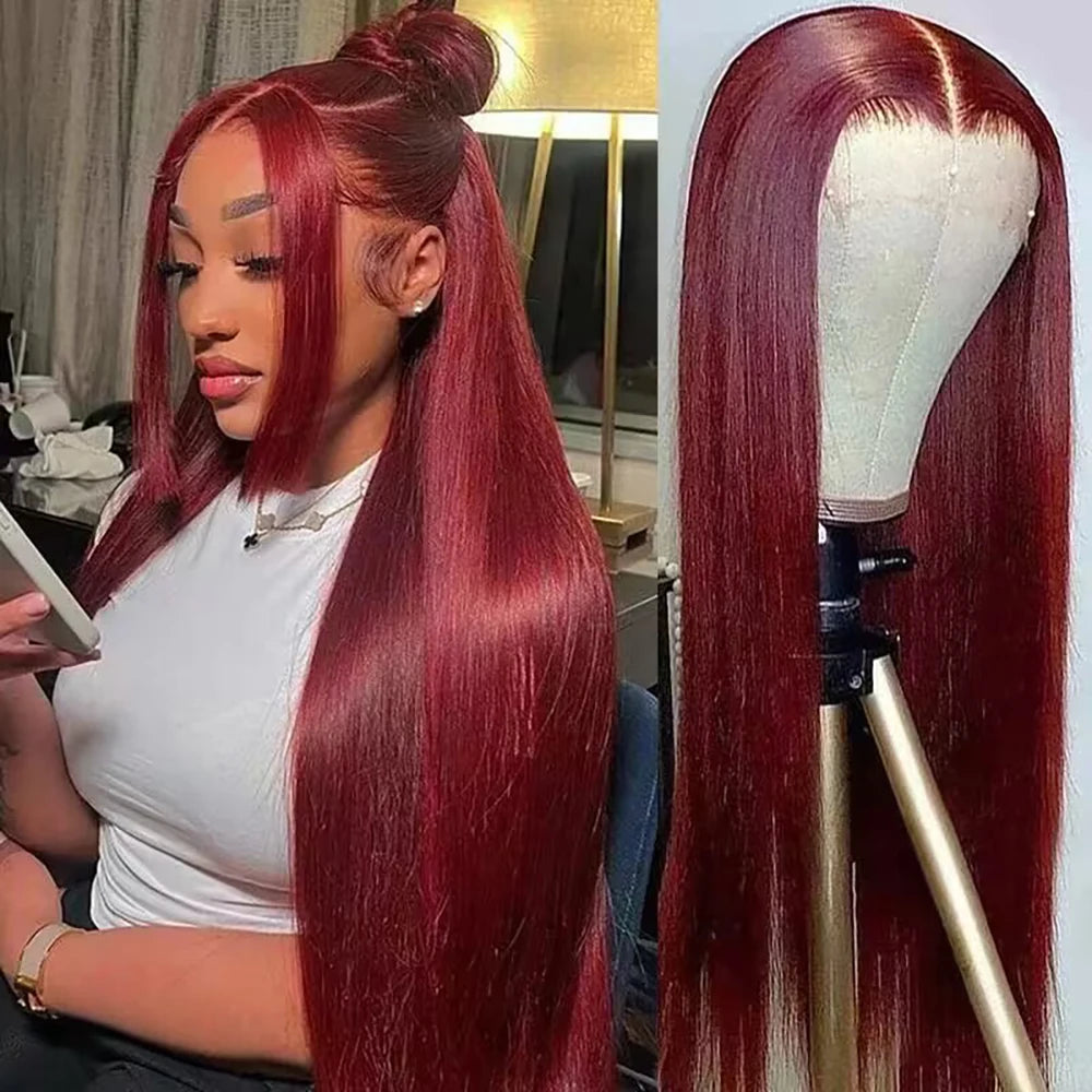 Burgundy 13x4 HD Lace Frontal Human Hair Wig Straight Red 13x6 Lace Front Human Hair Wigs 99J Colored 200% Human Hair Wig