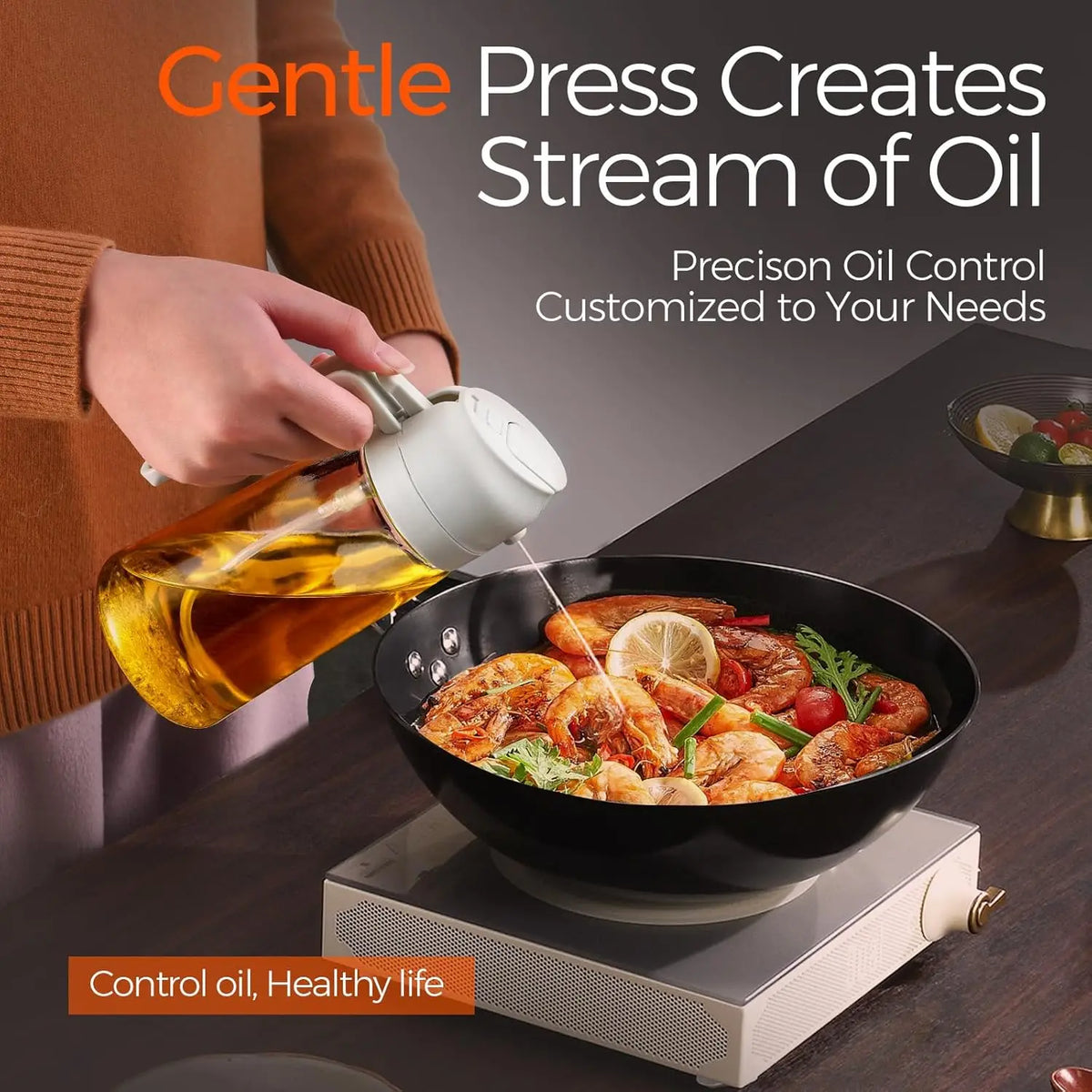 2 in 1 Oil Sprayer and Oil Dispenser Bottle, Dual Purpose Glass Oil Spray Pour Bottle for Cooking Air Fryer BBQ Salad Baking Kitchen Oil Storage Container