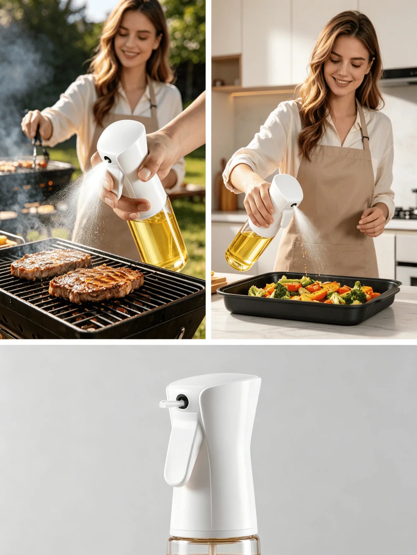 2-In-1 Olive Oil Spray Bottle And Dispenser, Produces Continuous Fine Mist, Suitable For Cooking, Air Fryer, Salad, Grilling, Baking And Frying