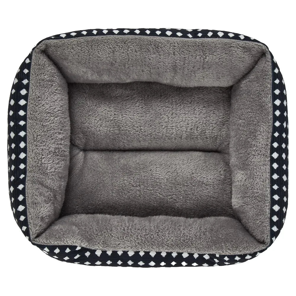 Small Cuddler Pet Bed for Cats and Dogs Soft Washable Cushion Black White Diamond Pattern 19x15 Inches Cozy Plush Mat
