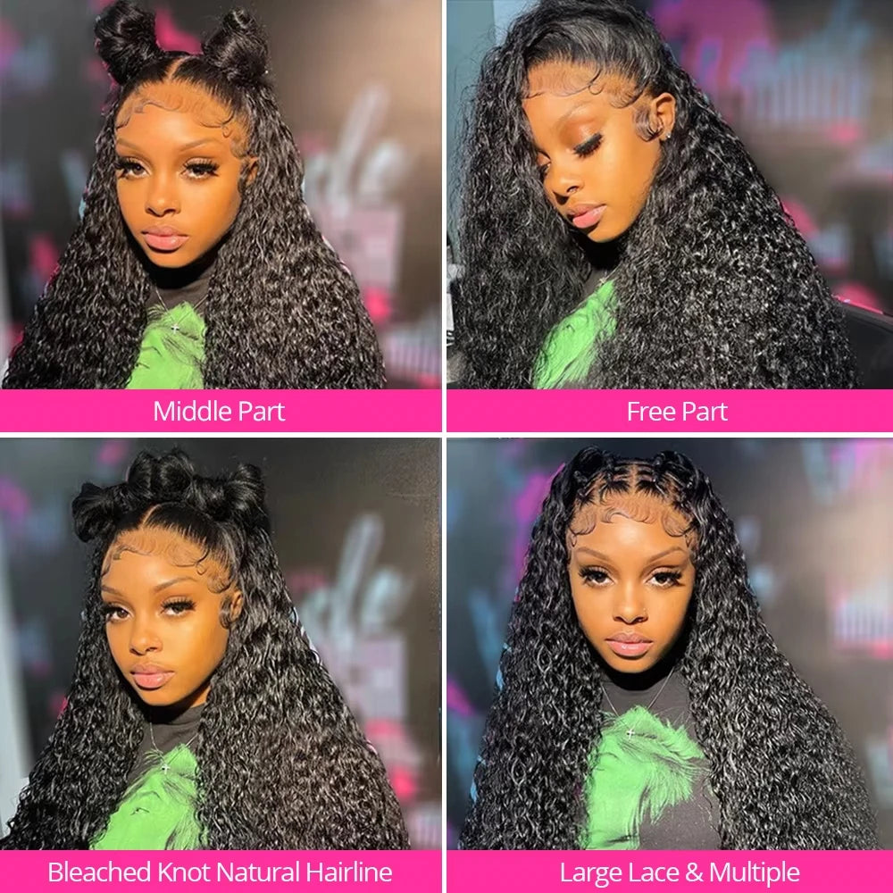 40 Inch Kinky Curly Wet And Wavy HD Lace Frontal Wigs Deep Wave Curly Human Hair Wigs For Black Women Natural Color Pre Plucked Brazilian Remy Hair 13x4 Transparent Lace Front Wig