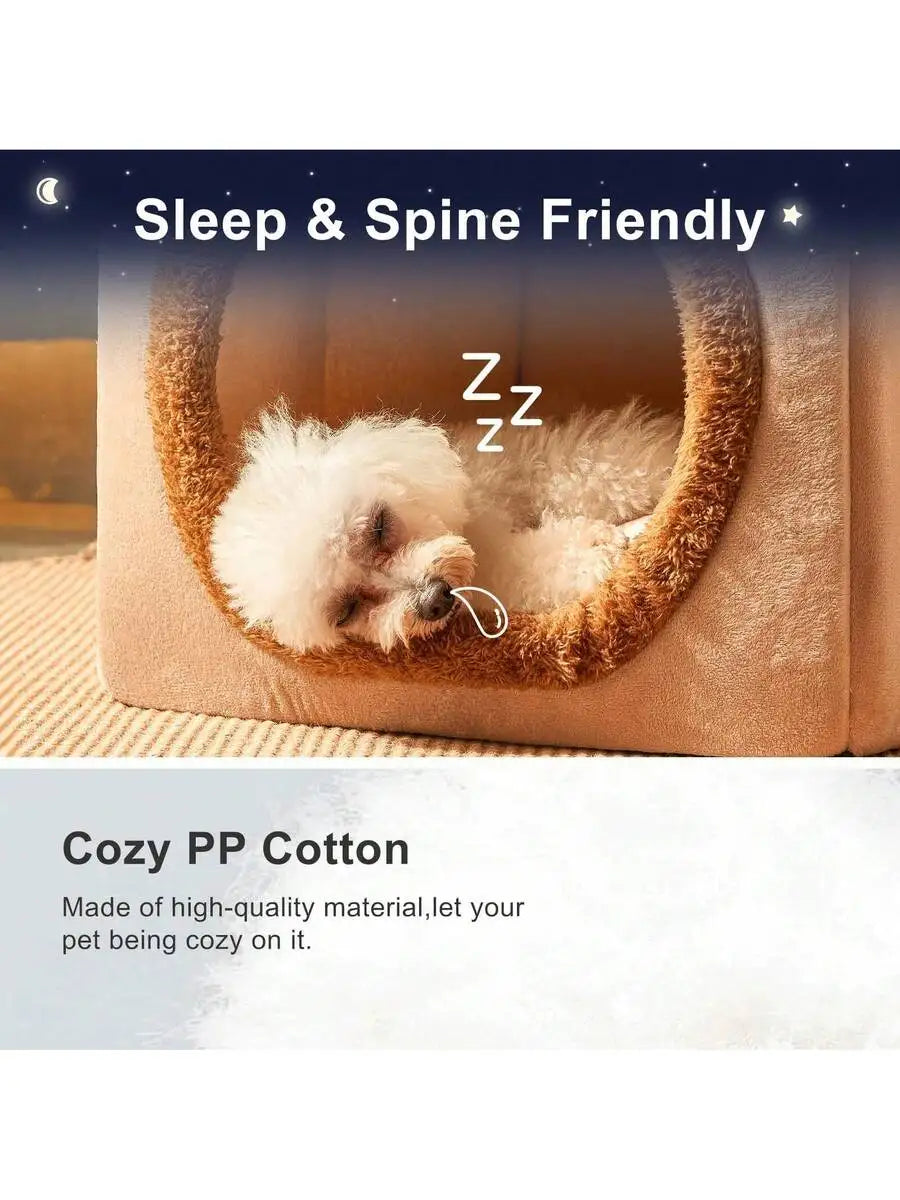 Cozy Cat Cave Bed, Removable Cushion & Pillow, Soft & Warm Pet House For Cats & Small Dogs, Cute Bear Design Pet Nest
