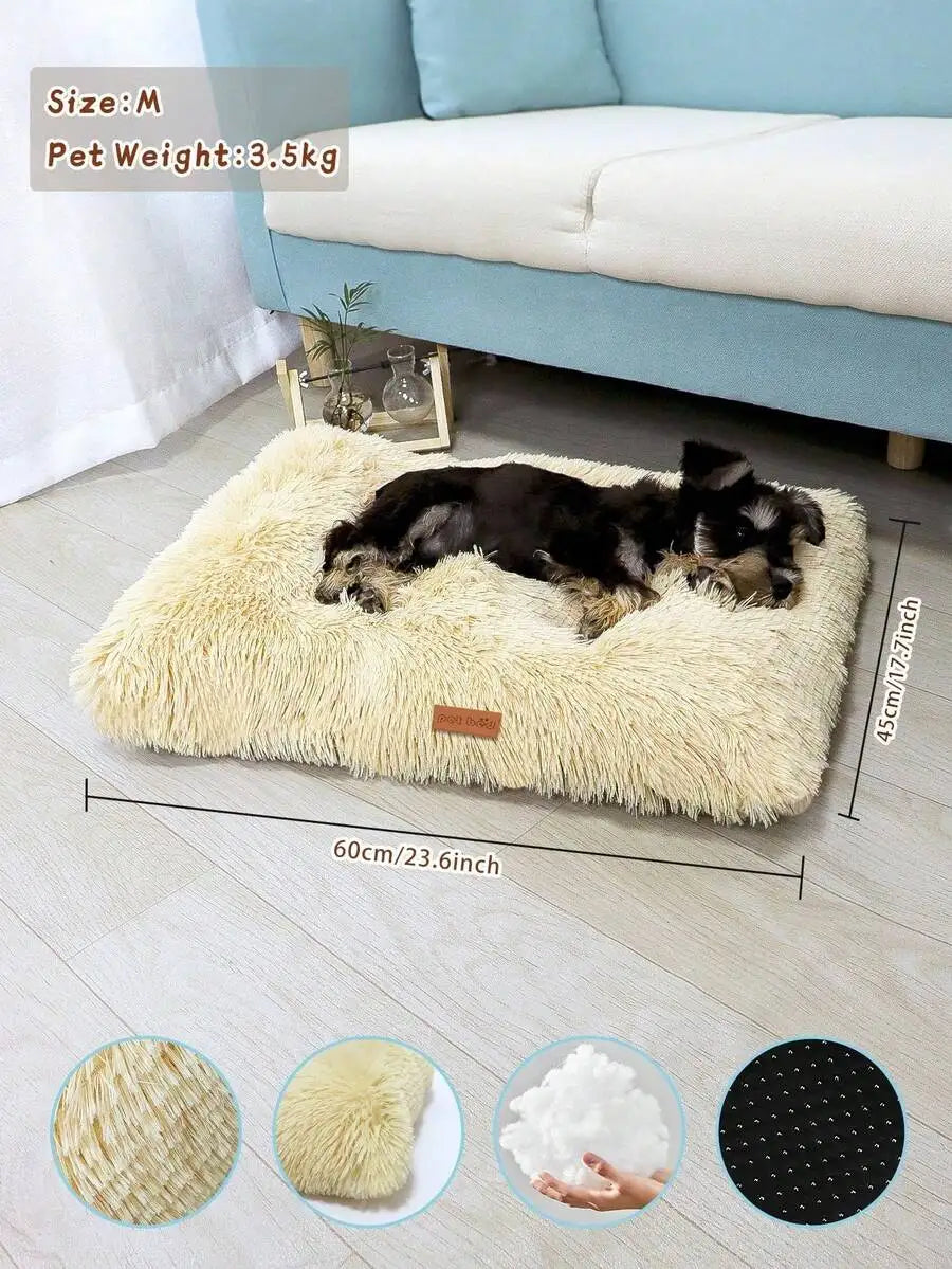 1PC Washable Plush Pet Crate Bed For Dog Anti-Slip Pet Mat Bed For Cat Fluffy Comfy Pet Sleeping Mat For Large, Jumbo, Medium,
