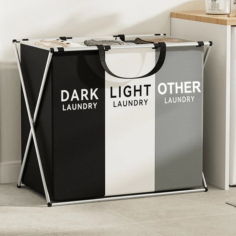 Multi-Compartment Laundry Basket with Handles, 3/2/1-Slot Dirty Clothes Hamper, Large Portable Fabric Storage Bin for Bedroom, Dorm, Apartment, Black