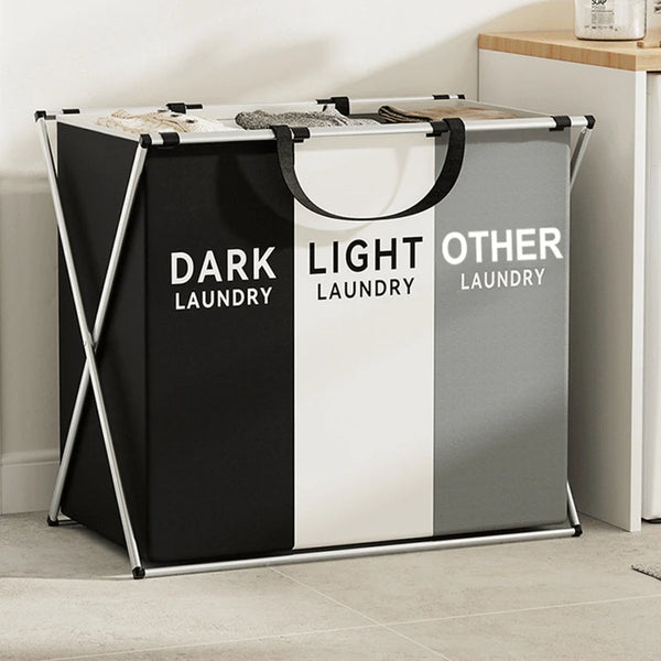 Multi-Compartment Laundry Basket with Handles, 3/2/1-Slot Dirty Clothes Hamper, Large Portable Fabric Storage Bin for Bedroom, Dorm, Apartment, Black