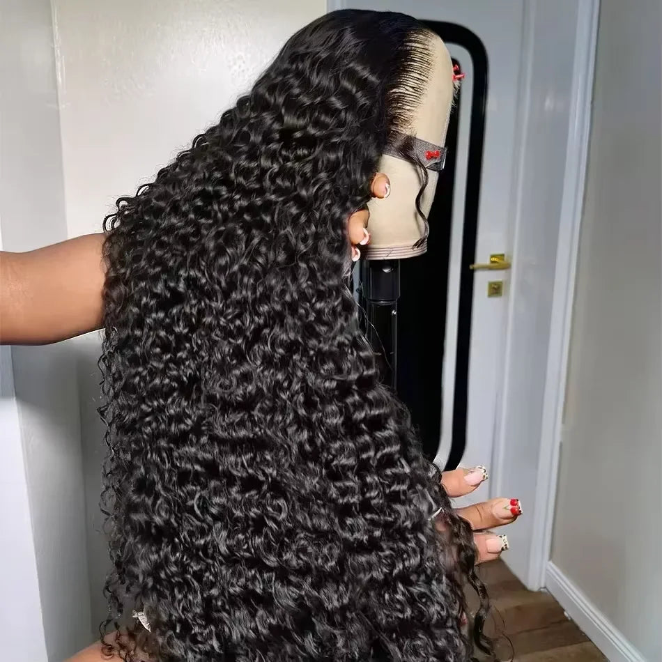 40 Inch Kinky Curly Wet And Wavy HD Lace Frontal Wigs Deep Wave Curly Human Hair Wigs For Black Women Natural Color Pre Plucked Brazilian Remy Hair 13x4 Transparent Lace Front Wig