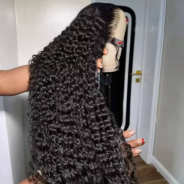40 Inch Kinky Curly Wet And Wavy HD Lace Frontal Wigs Deep Wave Curly Human Hair Wigs For Black Women Natural Color Pre Plucked Brazilian Remy Hair 13x4 Transparent Lace Front Wig