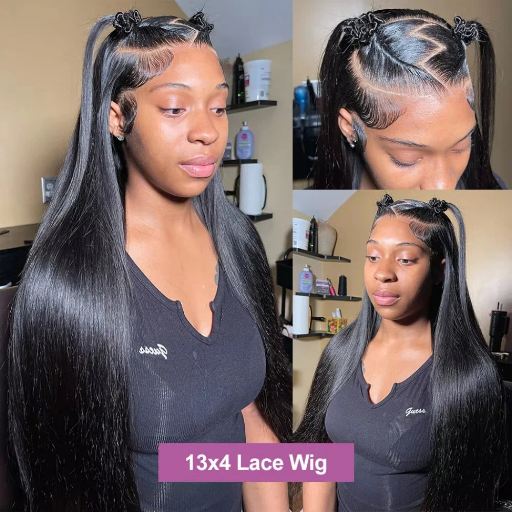 20 42 Inch Black Straight Human Hair Wigs 13X4 13X6 Transparent Hd Lace Frontal Wig Pre Plucked Brazilian Front Wigs For Women