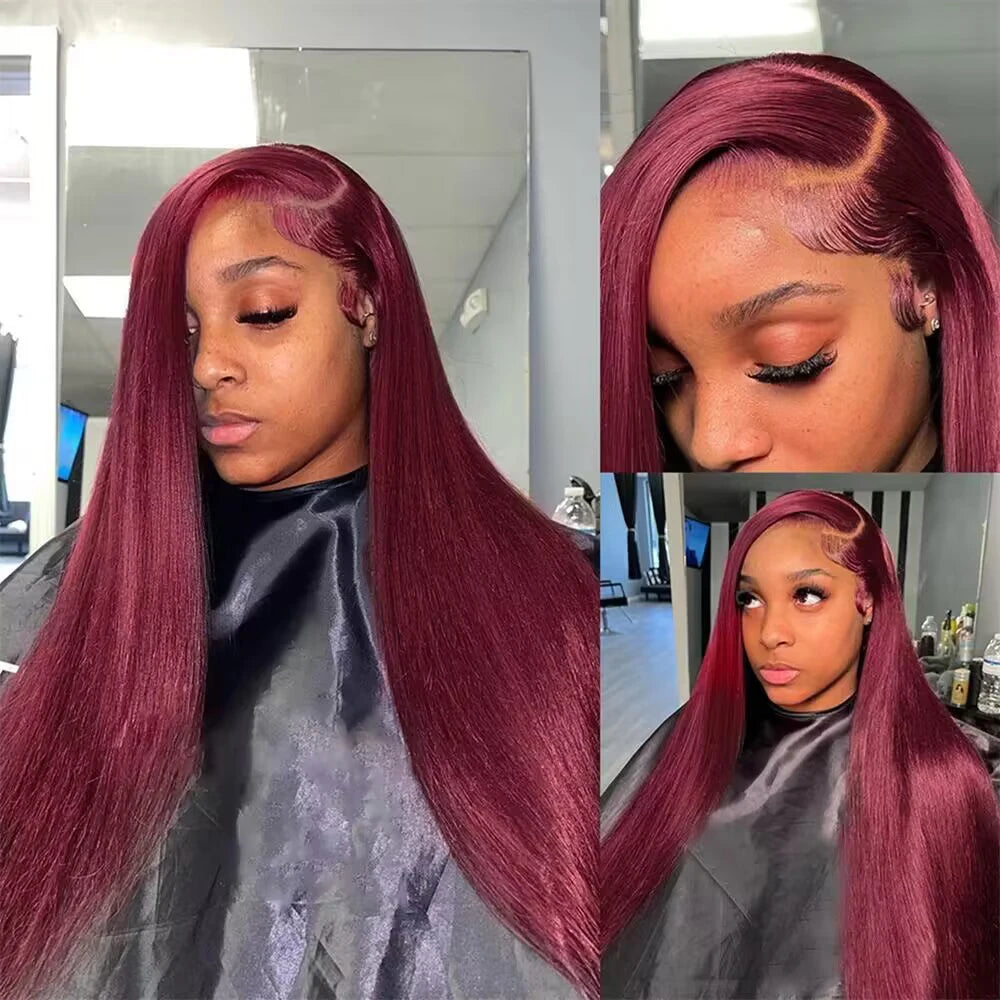 Burgundy 13x4 HD Lace Frontal Human Hair Wig Straight Red 13x6 Lace Front Human Hair Wigs 99J Colored 200% Human Hair Wig