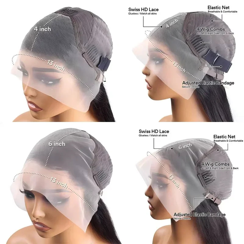 20 42 Inch Black Straight Human Hair Wigs 13X4 13X6 Transparent Hd Lace Frontal Wig Pre Plucked Brazilian Front Wigs For Women