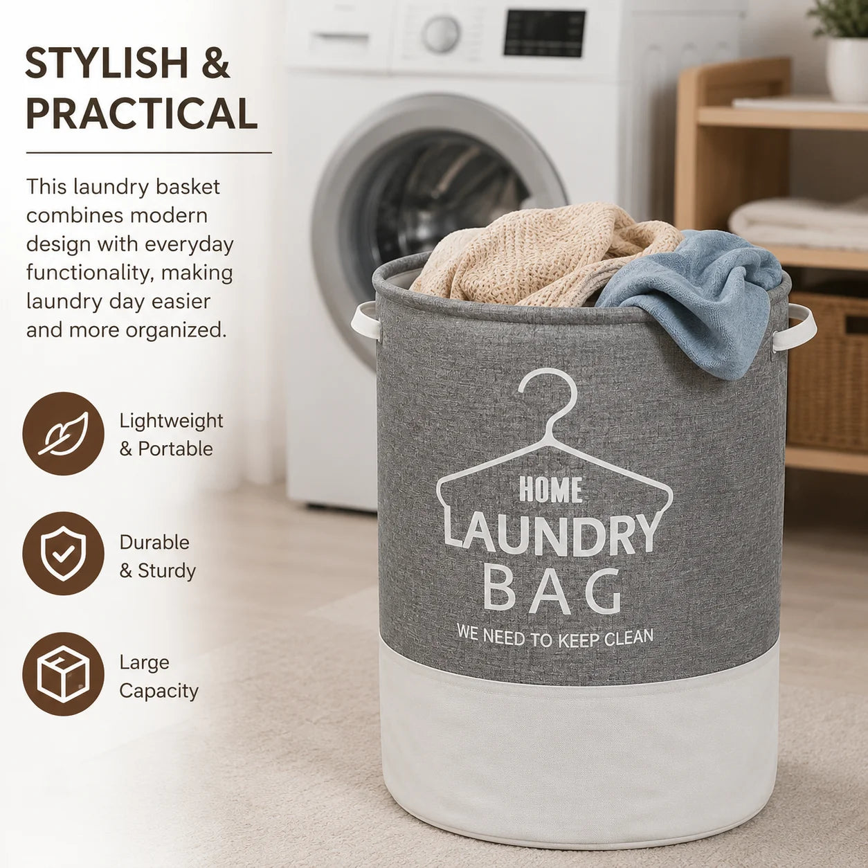 Foldable Laundry Hamper Large Capacity Dirty Clothes Storage Basket Waterproof Laundry Bag Toy Towel Organizer Bin with Durable Handles