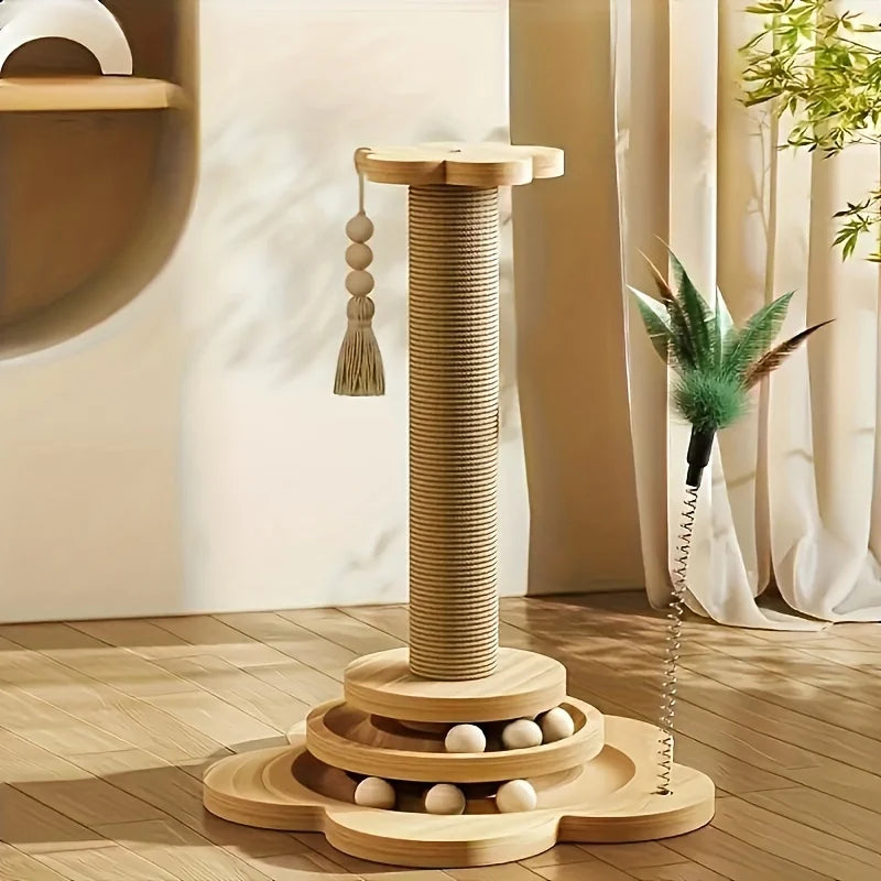 1pcs High-Quality Cat Scratch Board Rotating Platform - Wooden Fiber Chew Toy, Durable and Non Shedding Cat Tree Stand, Vertical