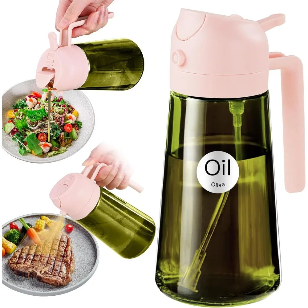 Dark Green Glass Oil Sprayer Bottle 16oz 470ml Olive Oil Dispenser 2 in 1 Kitchen Cooking Oil Mister for Air Fryer BBQ Light Blocking