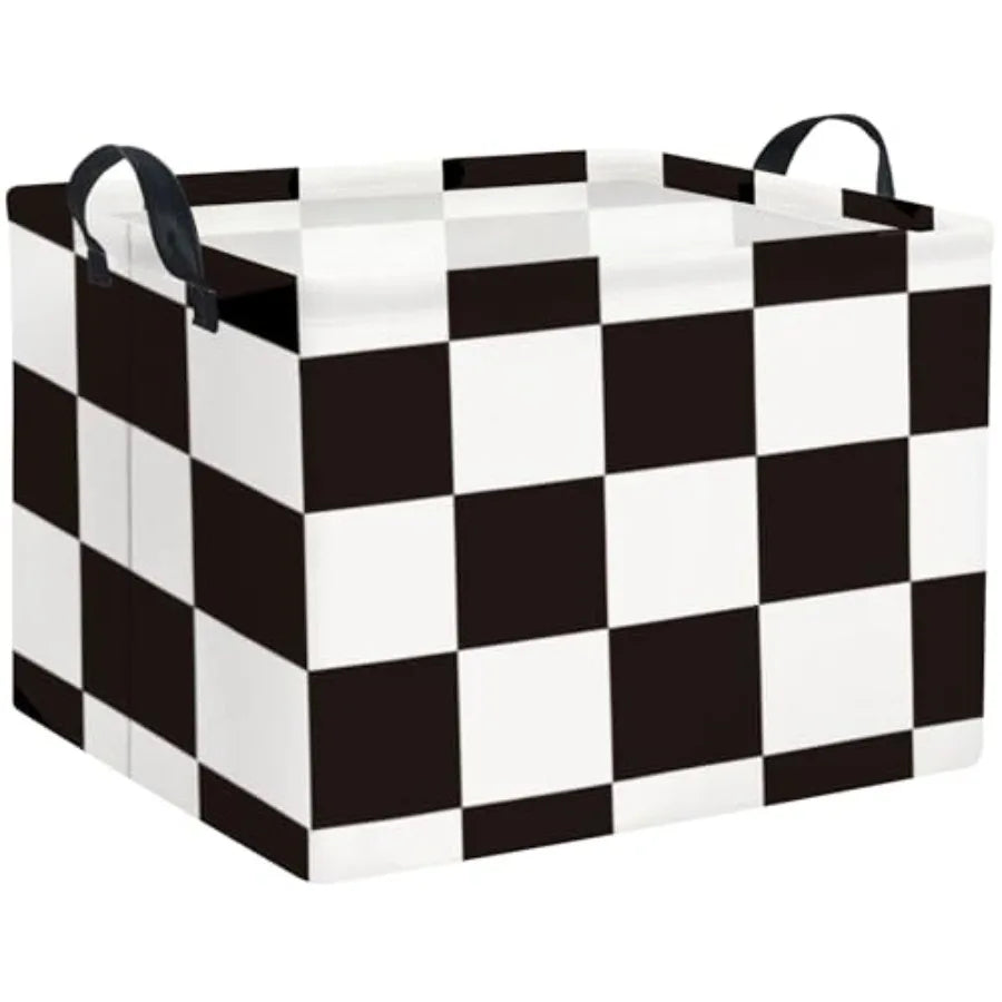 Rectangular Checkered Basket Storage Bin Collapse Storage Basket with Handles for Organizing Home Kitchen Boys and Girls Toys O