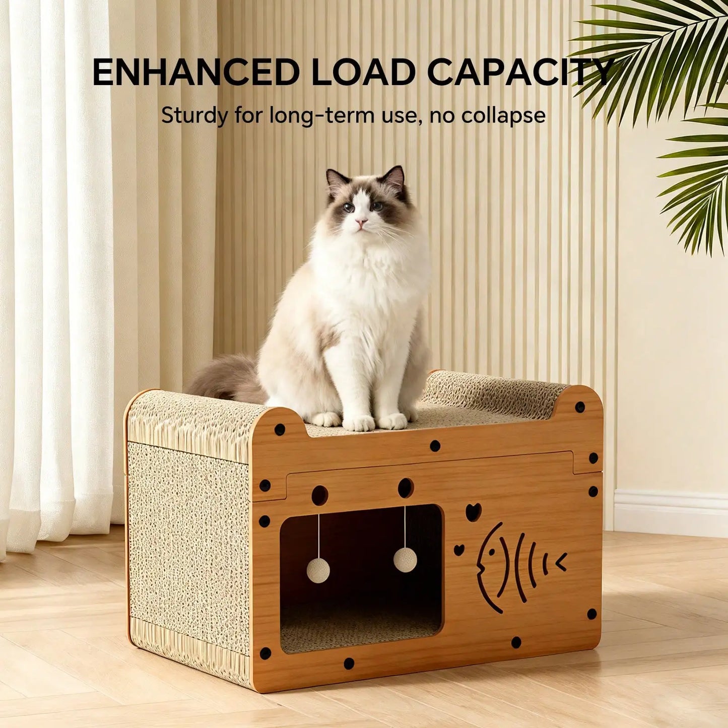 Cat Scratching Board And Resting Bed |   Durable Cardboard Scratcher With Hanging Toys, Suitable For Kittens/Adult Cats, Space-Saving All-Season Comfort, Scratching Posts, Popular Cat Nest Storage Furniture With Cat Toy Ball