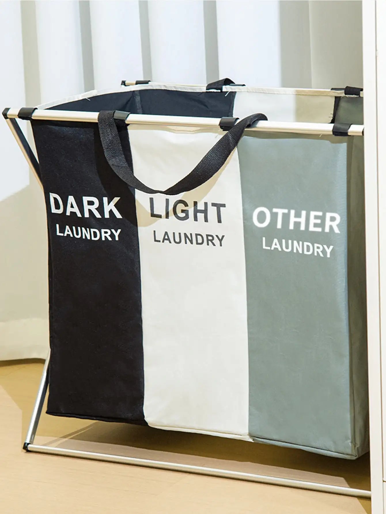 Multi-Compartment Laundry Basket with Handles, 3/2/1-Slot Dirty Clothes Hamper, Large Portable Fabric Storage Bin for Bedroom, Dorm, Apartment, Black