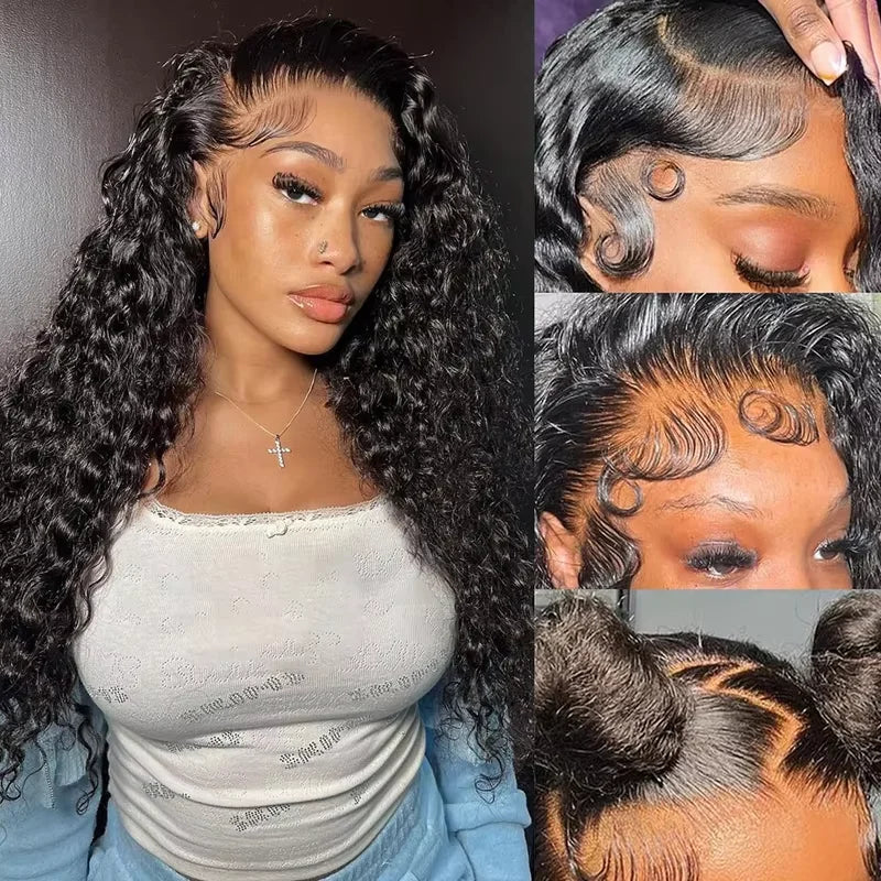 40 Inch Kinky Curly Wet And Wavy HD Lace Frontal Wigs Deep Wave Curly Human Hair Wigs For Black Women Natural Color Pre Plucked Brazilian Remy Hair 13x4 Transparent Lace Front Wig