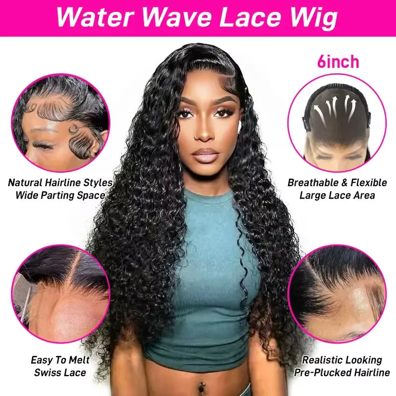 13x6 Hd Glueless Wear And Go Water Wave Wig Human Hair For Women 7x5 Frontal Curly Lace Front Wigs On Clearance Sale 250 Density