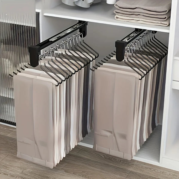 1pc Pull-Out Clothes Storage Rod Adjustable Foldable Metal Hanging Rail for Wardrobes Space-Saving Organizer Drying Racks