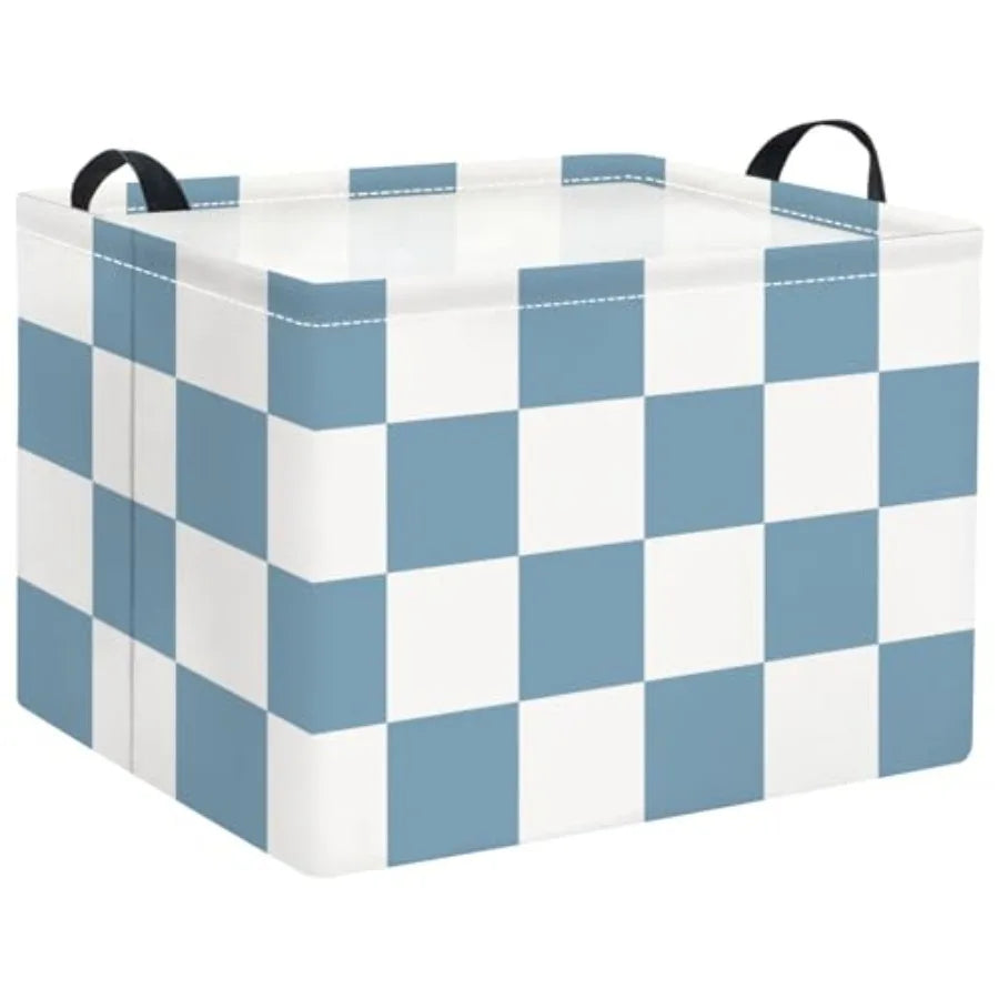 Rectangular Checkered Basket Storage Bin Collapse Storage Basket with Handles for Organizing Home Kitchen Boys and Girls Toys O