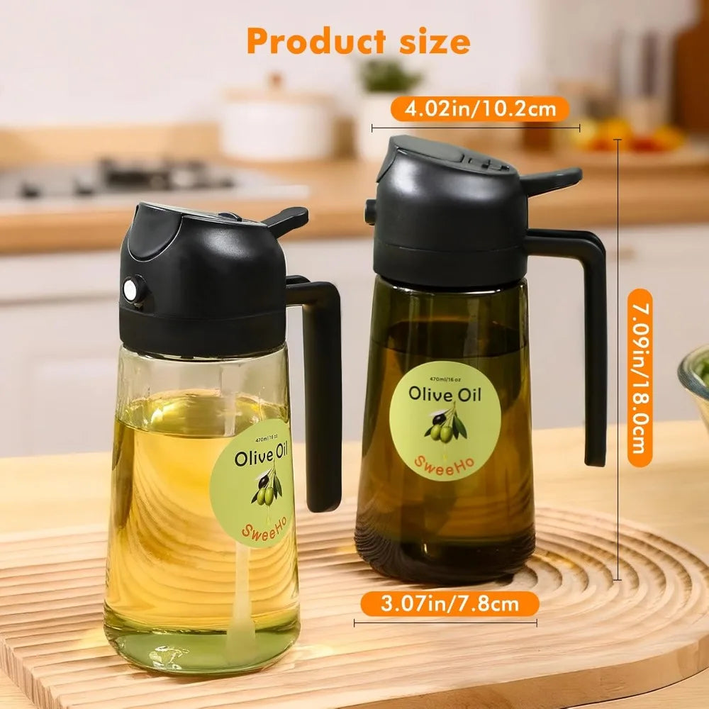 Premium Glass Oil Mister Spray Bottle and Dispenser 2 in 1 for Healthy Cooking 470ml Large Capacity Refillable Olive Oil Sprayer Perfect for Air Fryer Oven Baking Grilling BBQ Salad Kitchen Use Food Grade BPA Free Dark
