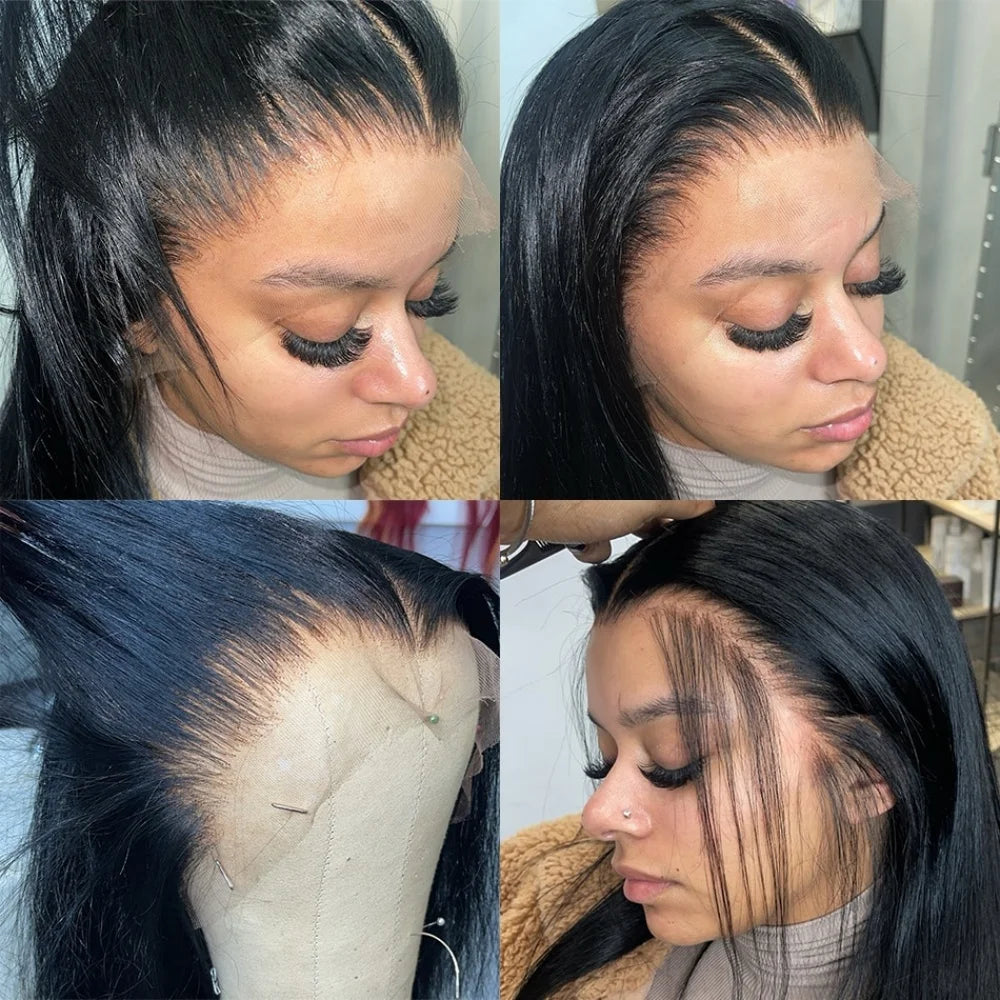 20 42 Inch Black Straight Human Hair Wigs 13X4 13X6 Transparent Hd Lace Frontal Wig Pre Plucked Brazilian Front Wigs For Women