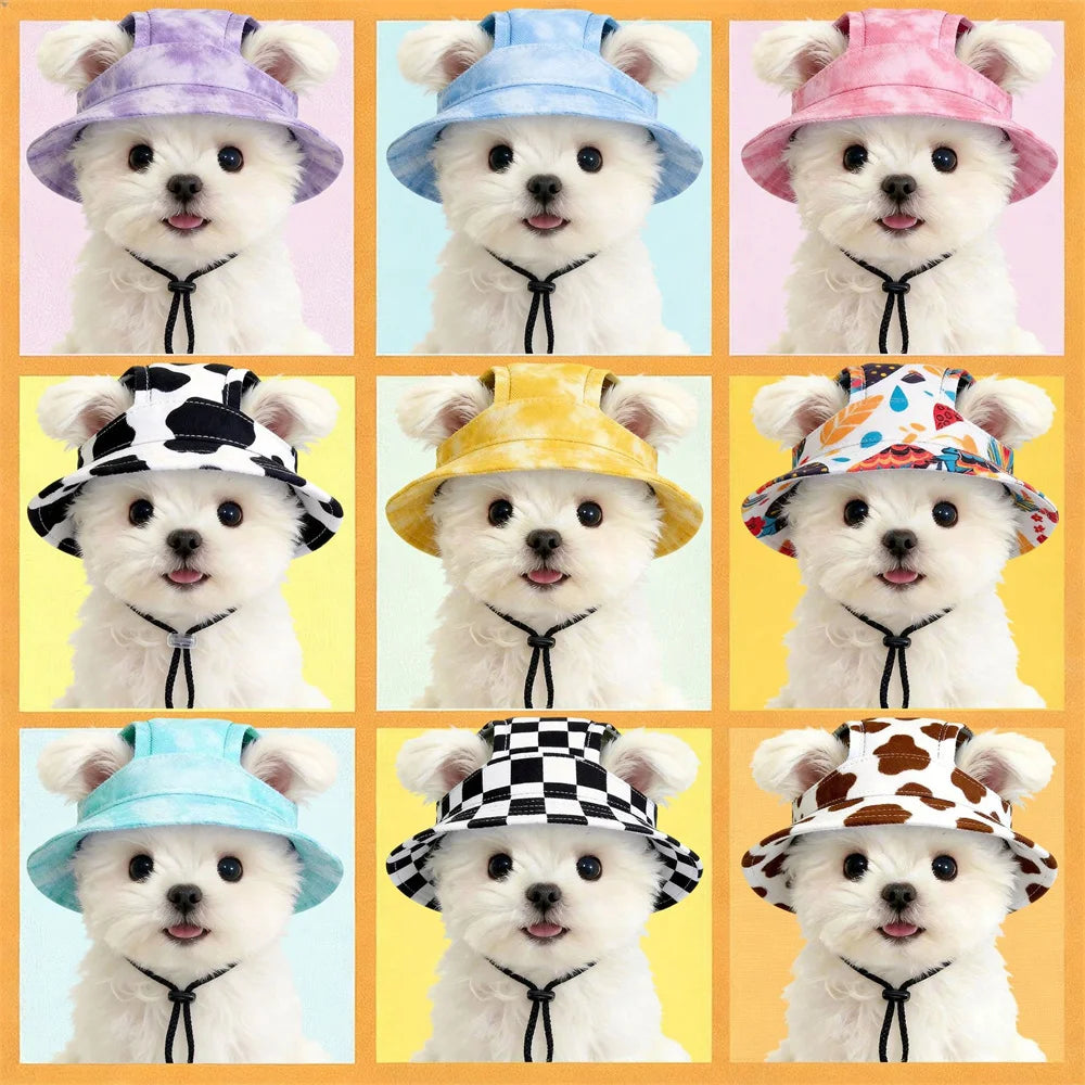 Summer Cat Dog Sunscreen Hat with Printed Checkered Pet Fisherman Hat Suitable for Cats Small Medium-sized Dogs Outdoor Supplies