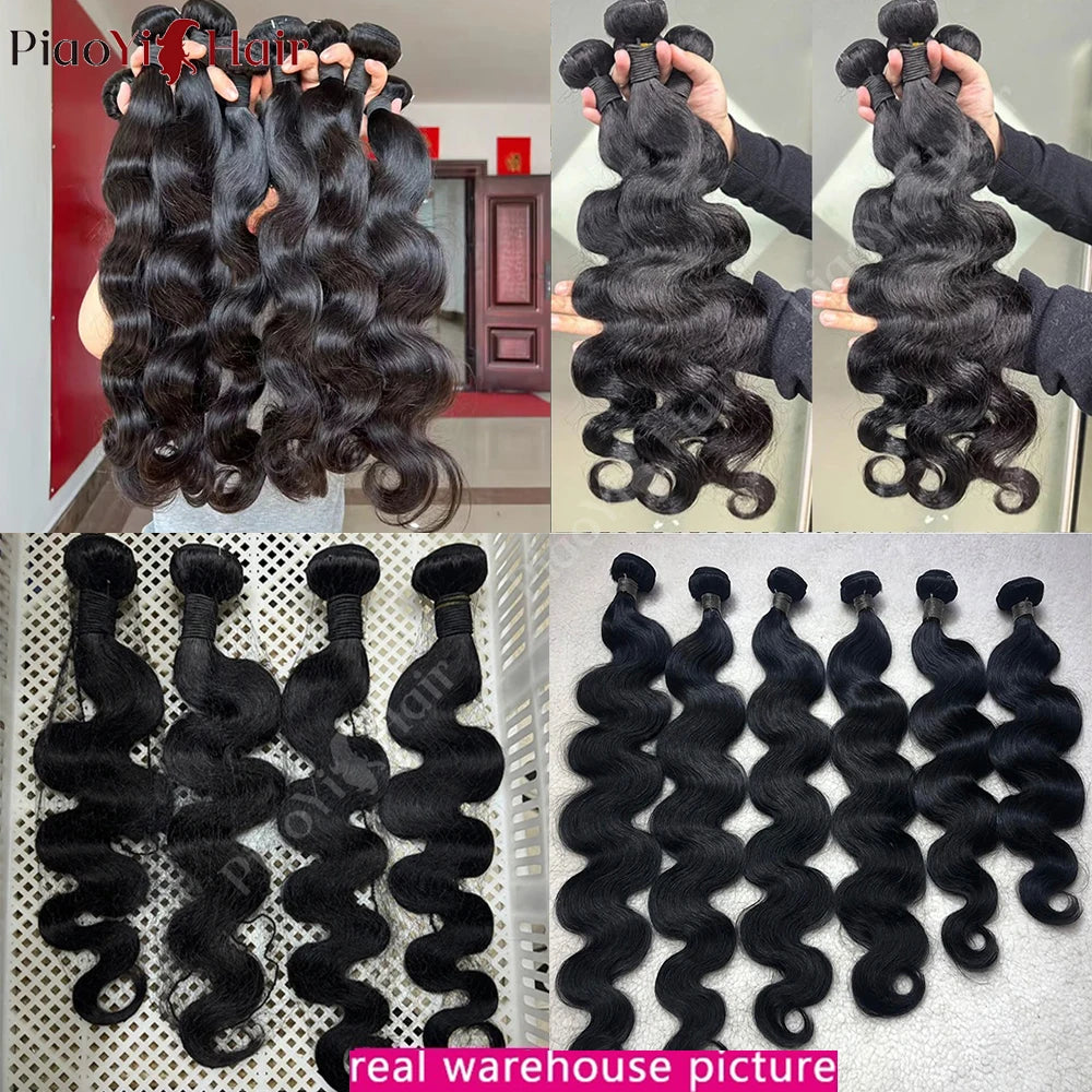 Body Wave Human Hair Bundles With 4x4/5x5 Closure 100% Raw Human Hair Weave Extensions 2X6 Middle Part Lace With HBundles