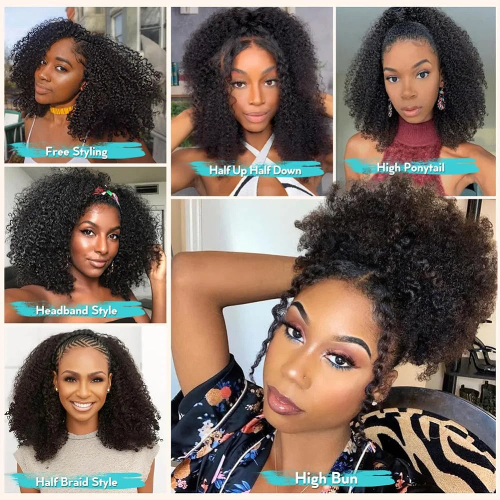 Half Wig 200% Density Remy Hair Headband Wig No Leave Out Curly 32 Inches Human Hair Wigs Upgrade Glueless Clip 3 In 1 Half Wigs For Women