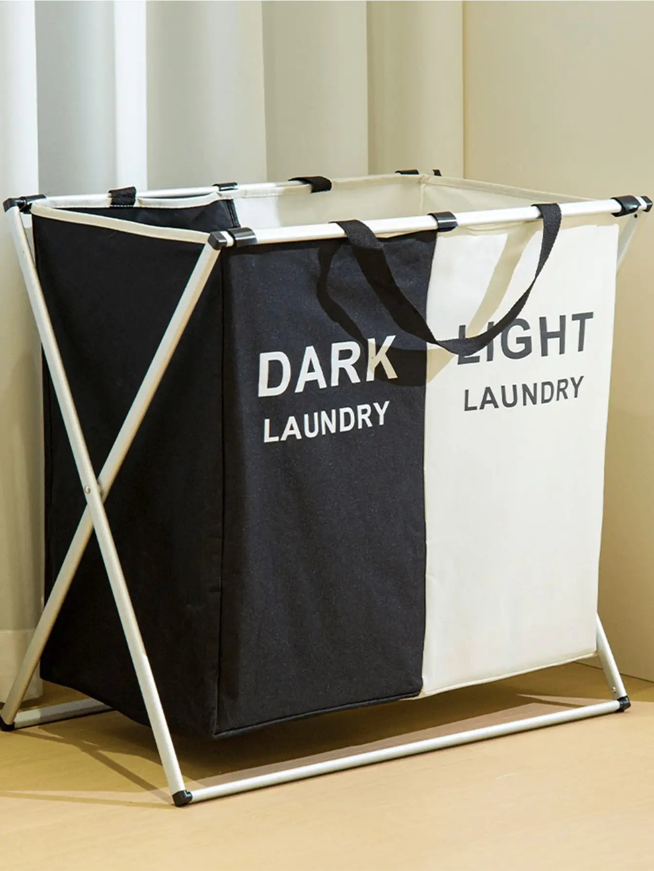 Multi-Compartment Laundry Basket with Handles, 3/2/1-Slot Dirty Clothes Hamper, Large Portable Fabric Storage Bin for Bedroom, Dorm, Apartment, Black