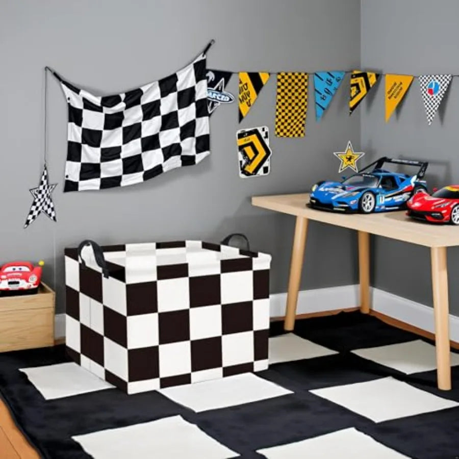 Rectangular Checkered Basket Storage Bin Collapse Storage Basket with Handles for Organizing Home Kitchen Boys and Girls Toys O